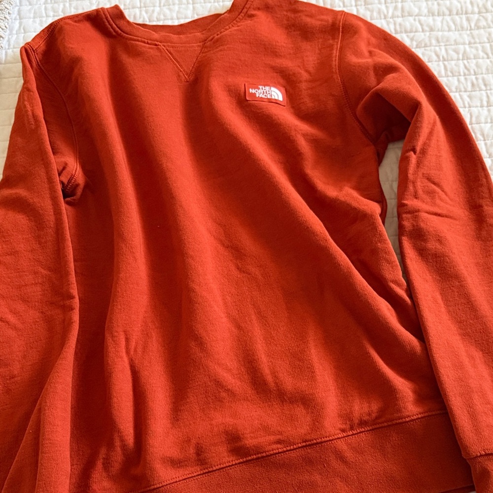 The North Face Orange Crewneck Sweatshirt with White Logo